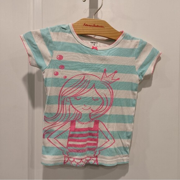 Carter's mermaid blue striped pajamas PJ set girls size 5 - Picture 2 of 7